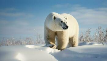 ampla ártico mamífero em pé em congeladas gelo floe gerado de ai foto