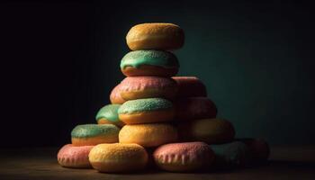 doce Comida pilha macaroon, biscoito, rosquinha, doce gerado de ai foto