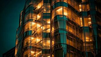 futurista aço arranha-céu reflete vibrante cidade vida movimento gerado de ai foto