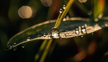 fresco verde folha com gota de orvalho reflete pureza gerado de ai foto