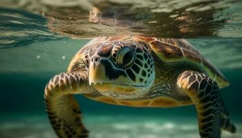 verde mar tartaruga natação dentro tropical águas gerado de ai foto