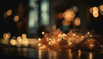 brilhando Natal luzes iluminar a brilhante decorações gerado de ai foto