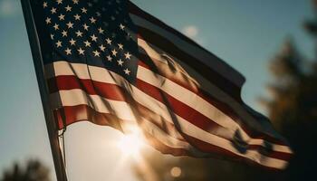 acenando americano bandeira simboliza patriotismo e liberdade gerado de ai foto