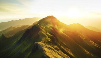 tranquilo nascer do sol caminhar através majestoso montanha faixa, outono folhagem panorama gerado de ai foto