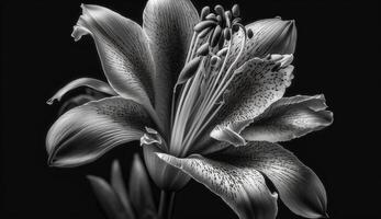 Preto e branco botânico fechar acima do flor cabeça gerado de ai foto