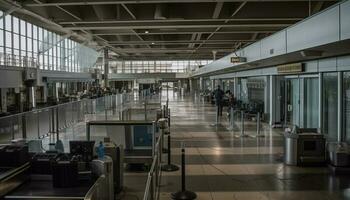 moderno aeroporto terminal arquitetura vitrines futurista viagem gerado de ai foto