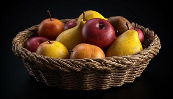 orgânico fruta cesta, maduro e fresco natureza deleite gerado de ai foto