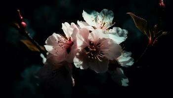 vibrante cereja florescer, Rosa pétalas dentro foco gerado de ai foto