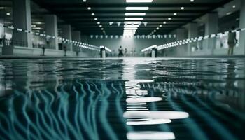 transparente azul onda reflete moderno arquitetura dentro subterrâneo natação piscina gerado de ai foto