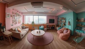 moderno luxo apartamento com elegante decoração e confortável mobília dentro gerado de ai foto