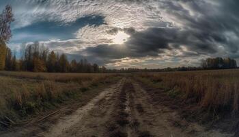 a Sol conjuntos sobre a rural paisagem, pintura a céu gerado de ai foto