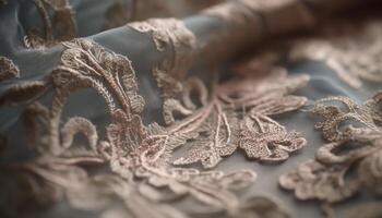 ornamentado bordado em Antiguidade seda travesseiro exala retro elegância gerado de ai foto