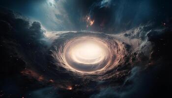 galáctico espiral ilumina noite céu, uma futurista natural fenômeno gerado de ai foto