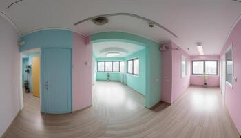 uma moderno apartamento esvaziar Entrada corredor com Rosa vidro porta gerado de ai foto