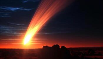 a brilhando pôr do sol sobre a paisagem urbana cria uma majestoso atmosfera gerado de ai foto