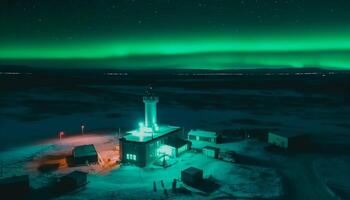 a majestoso montanha alcance iluminado de a brilhando leitoso caminho gerado de ai foto