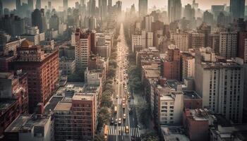 moderno cidade Horizonte iluminado às crepúsculo, uma financeiro distrito panorama gerado de ai foto