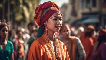 indígena cultura encontra cidade vida dentro tradicional roupas parada gerado de ai foto