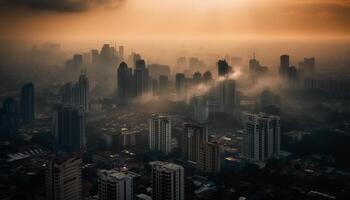 Pequim futurista Horizonte brilha às crepúsculo, uma moderno paisagem urbana gerado de ai foto