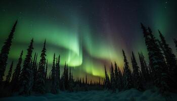 tranquilo cena iluminado de Estrela campo e aurora polaris gerado de ai foto