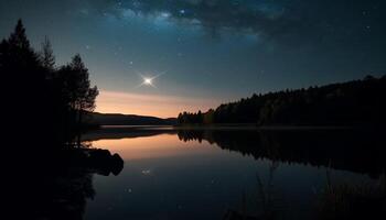 majestoso montanha alcance recortado contra estrelado leitoso caminho galáxia gerado de ai foto