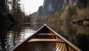 canoagem dentro Alberta tranquilo águas, cercado de natureza beleza gerado de ai foto