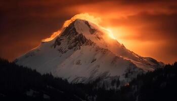 majestoso montanha alcance às crepúsculo, uma tranquilo silhueta dentro natureza gerado de ai foto