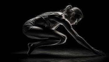 1 determinado mulher praticando ioga, exibindo dela muscular Construir gerado de ai foto