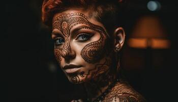 1 lindo mulher, jovem adulto, olhando às Câmera com elegância gerado de ai foto