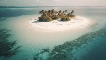 uma tranquilo caribe marinha Palma árvores, surfar, e relaxamento gerado de ai foto