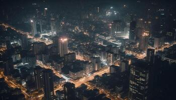 cidade Horizonte brilha com moderno arranha-céus dentro financeiro distrito às crepúsculo gerado de ai foto