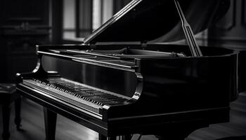 a pianista hábil mãos crio harmonia em a grande piano gerado de ai foto