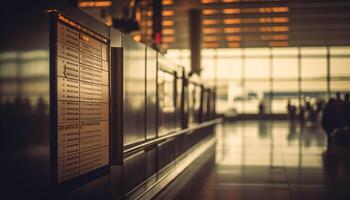 passageiro esperando para saída borda dentro moderno aeroporto terminal gerado de ai foto