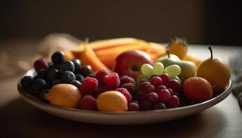 uma colorida fruta tigela com fresco, saudável, orgânico variações gerado de ai foto