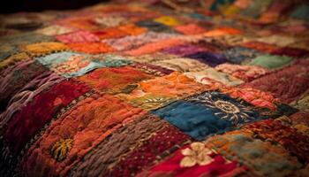 a velho formado kilim sofá com vibrante multi colori patchwork almofada gerado de ai foto