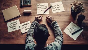 homem de negocios criatividade inspira motivação para bem sucedido trabalho em equipe dentro Educação gerado de ai foto