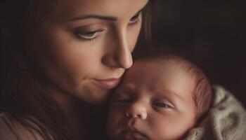 uma mãe amor vínculo com filhos, abraçando Novo vida juntos gerado de ai foto