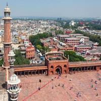 vista do minarete Jama Masjid em Nova Deli, Índia foto