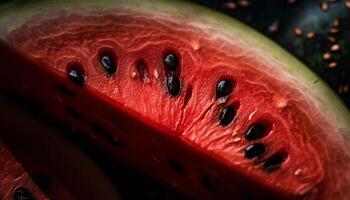 suculento Melancia fatiar, uma refrescante verão lanche para saudável comendo gerado de ai foto