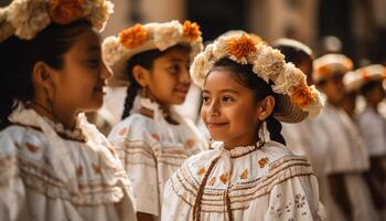 uma alegre parada do real pessoas a comemorar tradicional festivais juntos gerado de ai foto