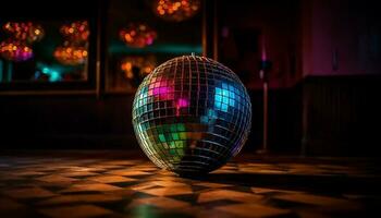 brilhante discoteca bola ilumina vibrante Boate para uma Diversão festa gerado de ai foto
