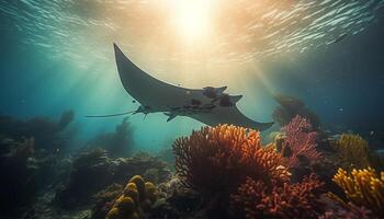 colorida embaixo da agua aventura majestoso mar vida natação abaixo tropical recife gerado de ai foto