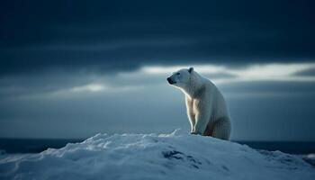 majestoso ártico mamífero em pé em gelo floe dentro tranquilo cena gerado de ai foto