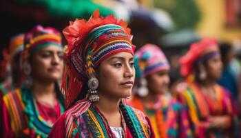 colorida indígena festival comemora tradicional roupas e culturas ao ar livre gerado de ai foto