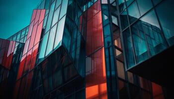 futurista arranha-céu com moderno arquitetura, abstrato vidro e aço fachada gerado de ai foto