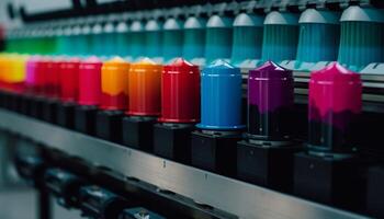 variação dentro fabricação fechar acima do multi colori tinta garrafas dentro fábrica gerado de ai foto