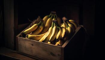 orgânico fruta caixa maduro bananas, fresco vegetais, saudável lanches dentro de casa gerado de ai foto
