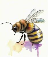 abelha em uma flor em uma branco fundo aguarela gráficos foto
