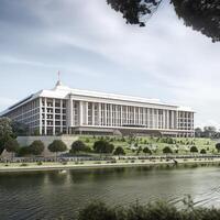 a nacional biblioteca do China dentro Pequim, China. parlamento casa realista Visão , ai gerado foto