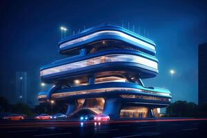 3d futurista ficção científica branco azul cidade arquitetura com orgânico arranha-céus, para Ciência ficção ou fantasia fundos, abstrato prédio, generativo ai ilustração foto